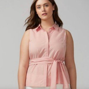 Lane Bryant Pink Button Down Shirt with Tie Front